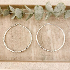 925 Sterling Silver Hoop Earrings Textured Large Hoop Earrings Diamond Cut Hoops